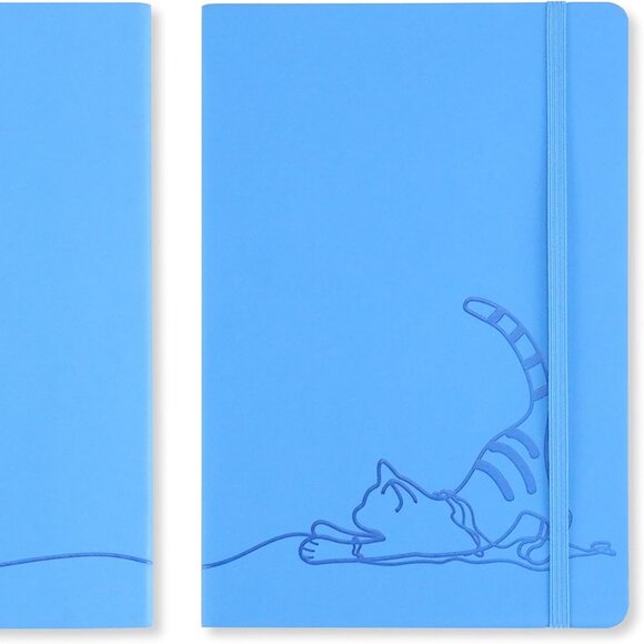 The Blue Cat A5 Soft Touch Cover Banded Dot Grid Notebook Journal - 100 Sheets - Picture 1 of 4